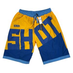 New Screenshot Brand Shorts Mens L Yellow Blue Graphic Swim Trunks